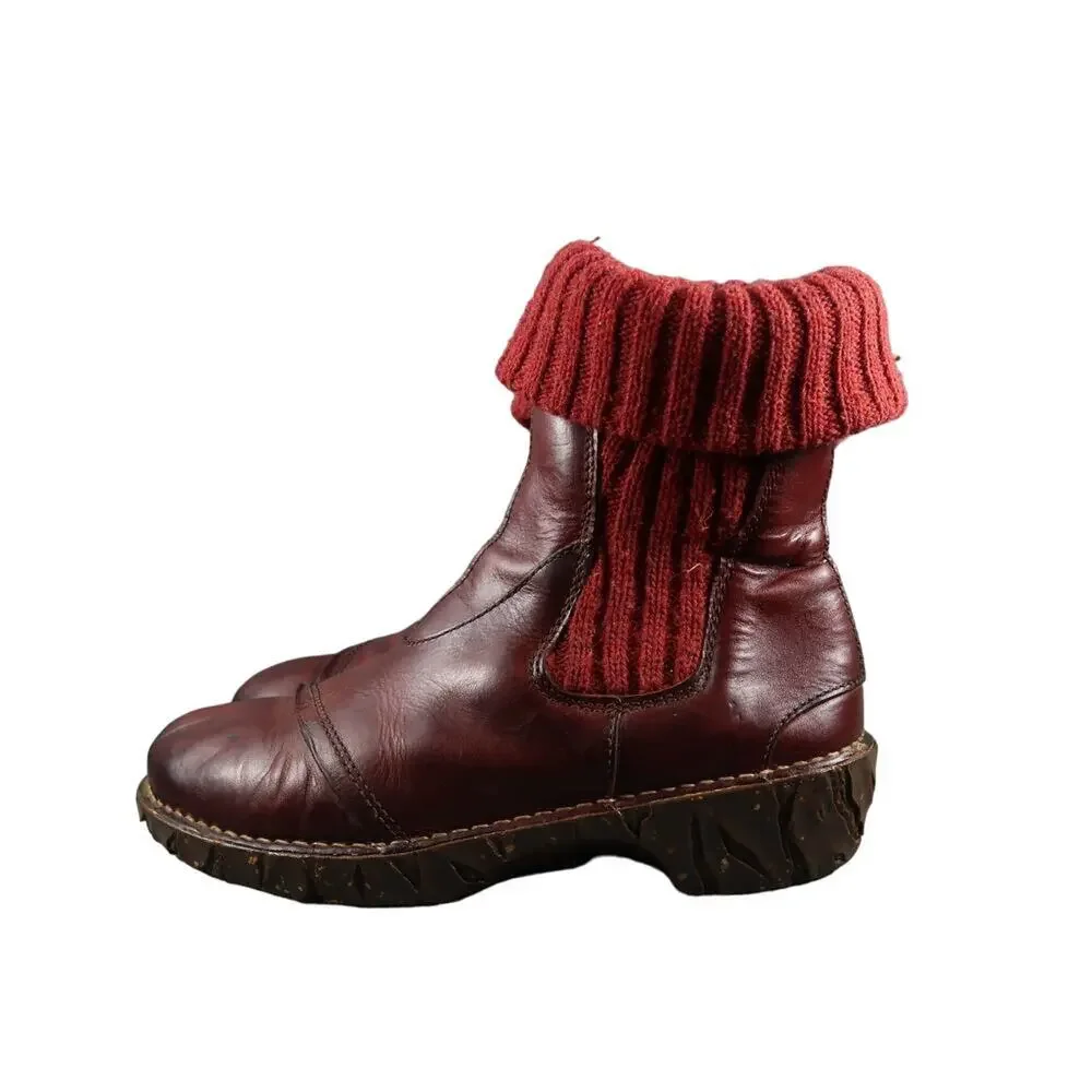 El Naturalista Shoes Womens 40 Boots Leather Knit Pull On Comfort N097 Yggdrasil